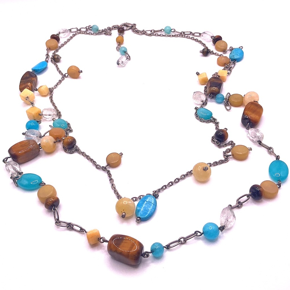 Vintage Silver Tone Multi Strand Beaded Necklace 33”